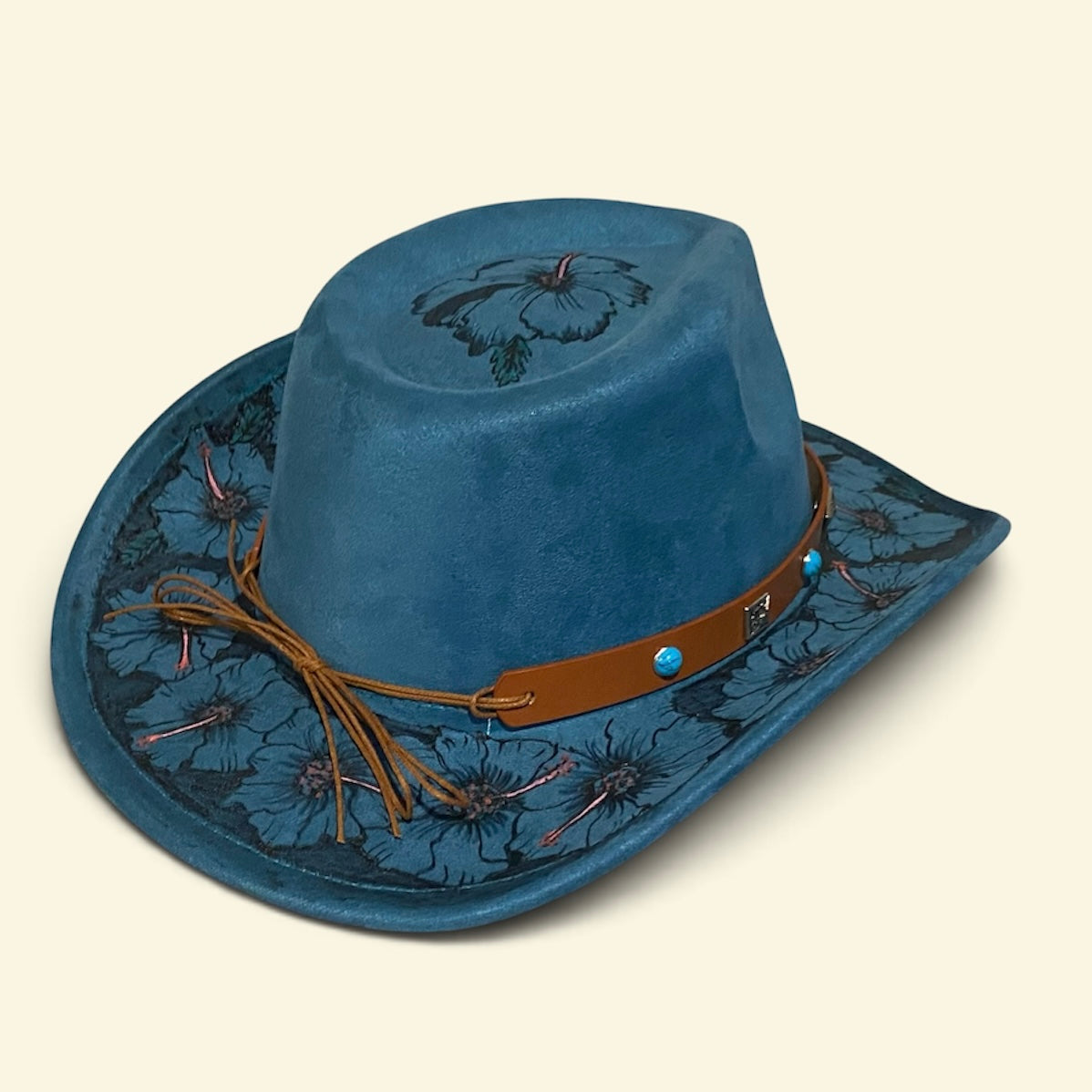 Flower Power Style with the Boho Custom Cowboy Hat - Blue Hibiscus Deluxe Suedette