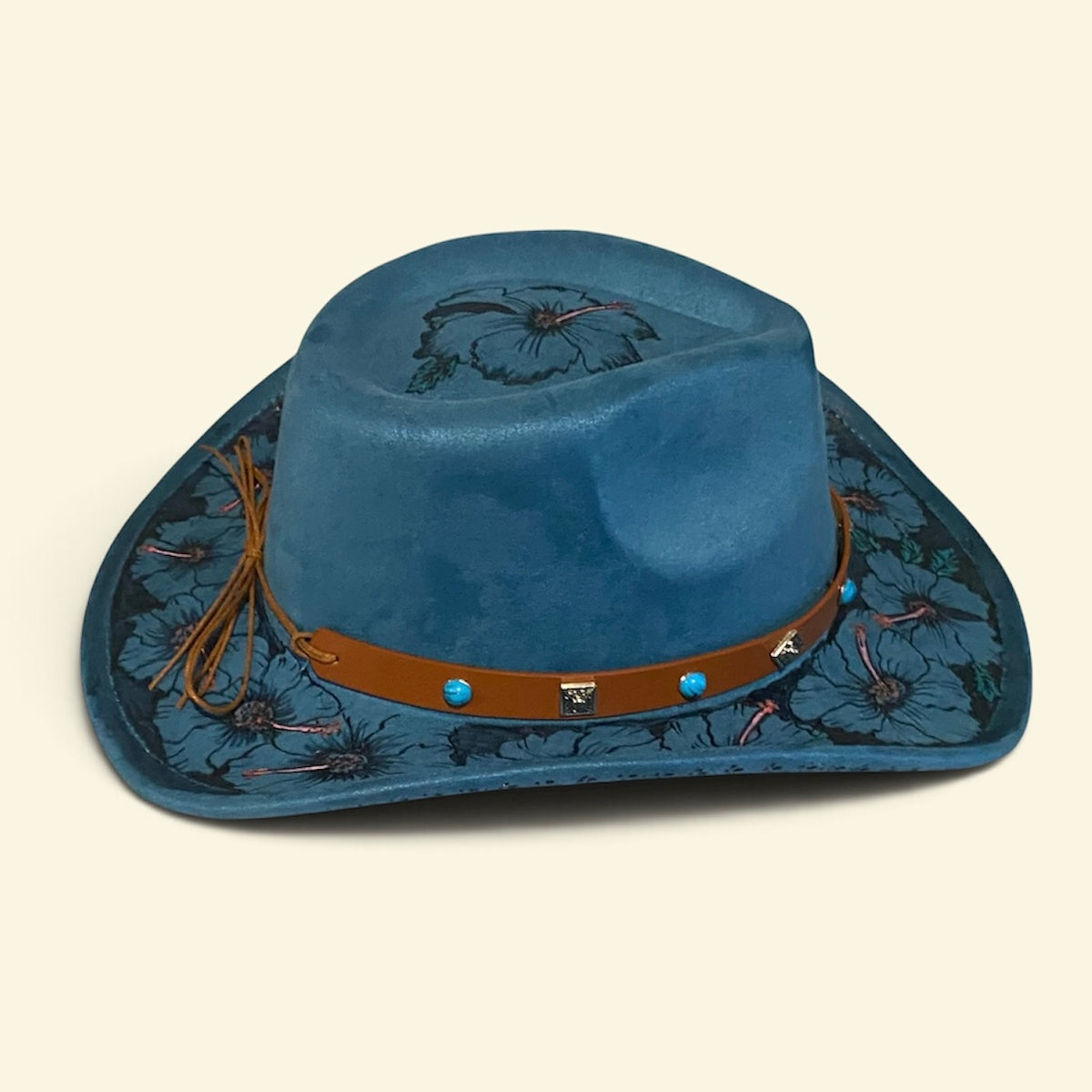Flower Power Style with the Boho Custom Cowboy Hat - Blue Hibiscus Deluxe Suedette