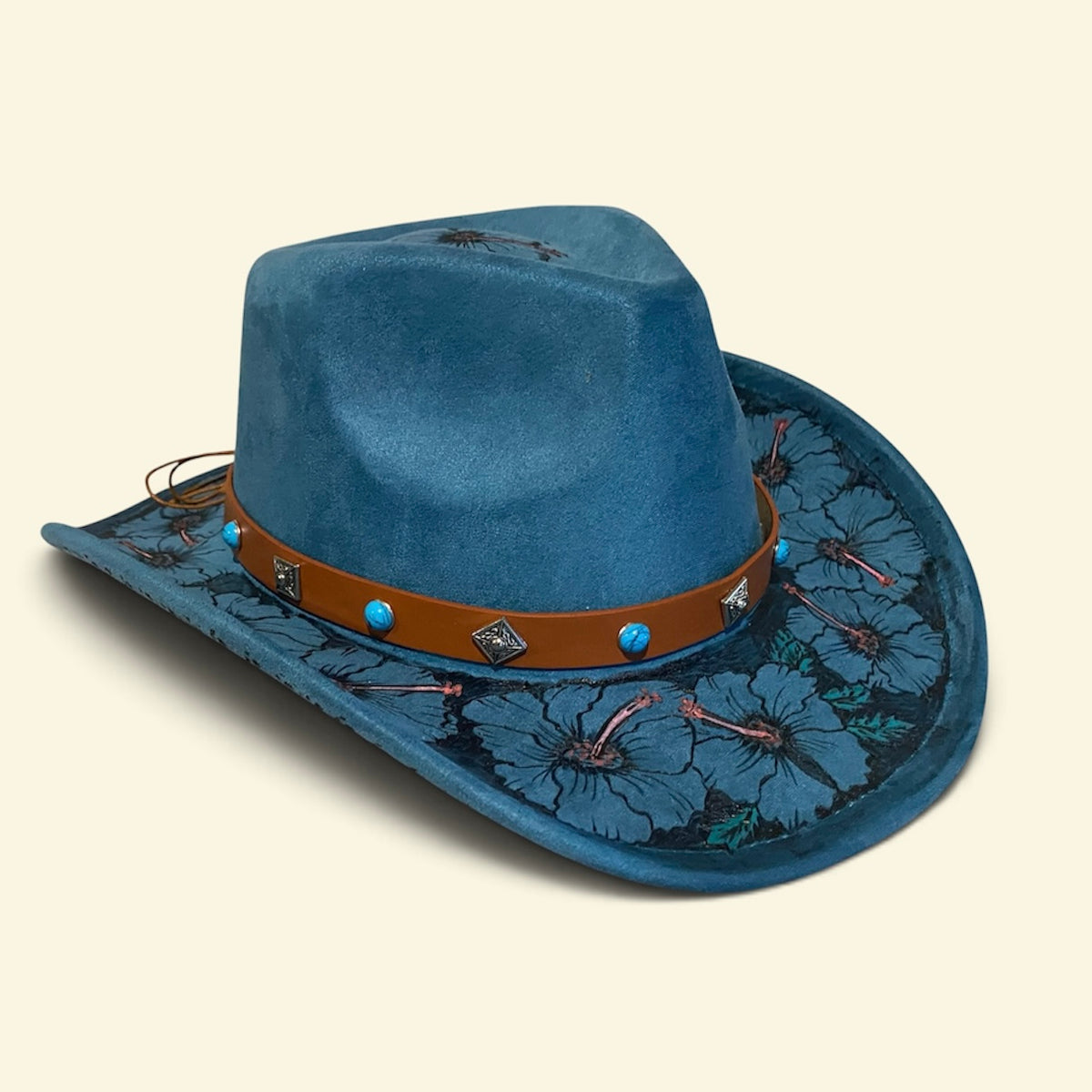 Flower Power Style with the Boho Custom Cowboy Hat - Blue Hibiscus Deluxe Suedette