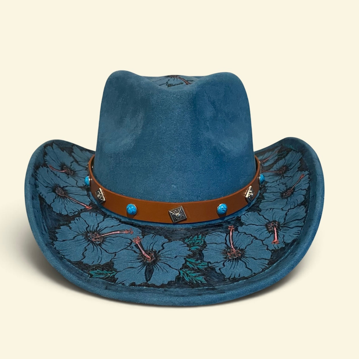 Flower Power Style with the Boho Custom Cowboy Hat - Blue Hibiscus Deluxe Suedette