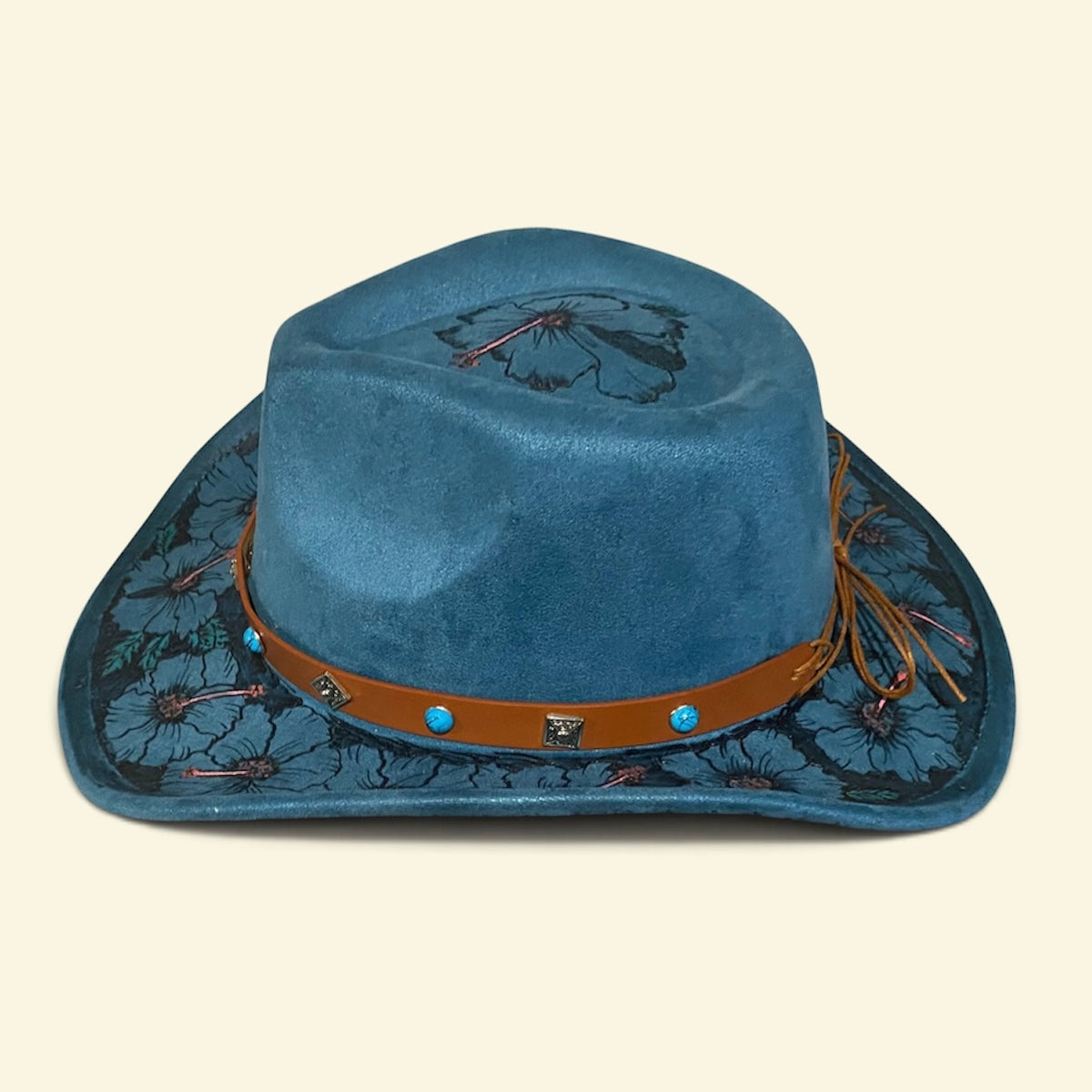 Flower Power Style with the Boho Custom Cowboy Hat - Blue Hibiscus Deluxe Suedette