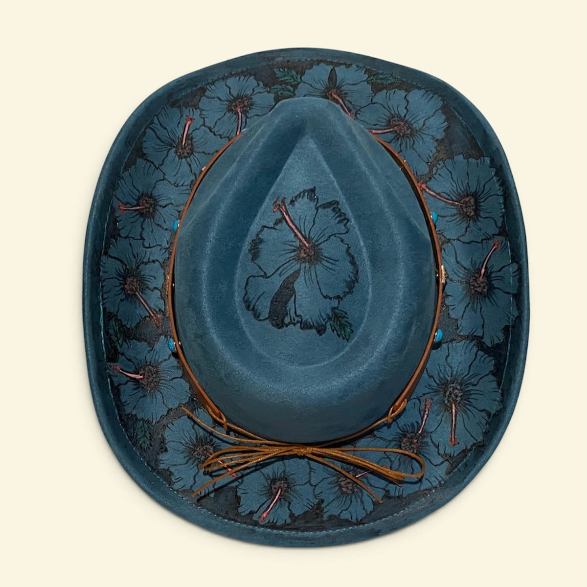 Flower Power Style with the Boho Custom Cowboy Hat - Blue Hibiscus Deluxe Suedette