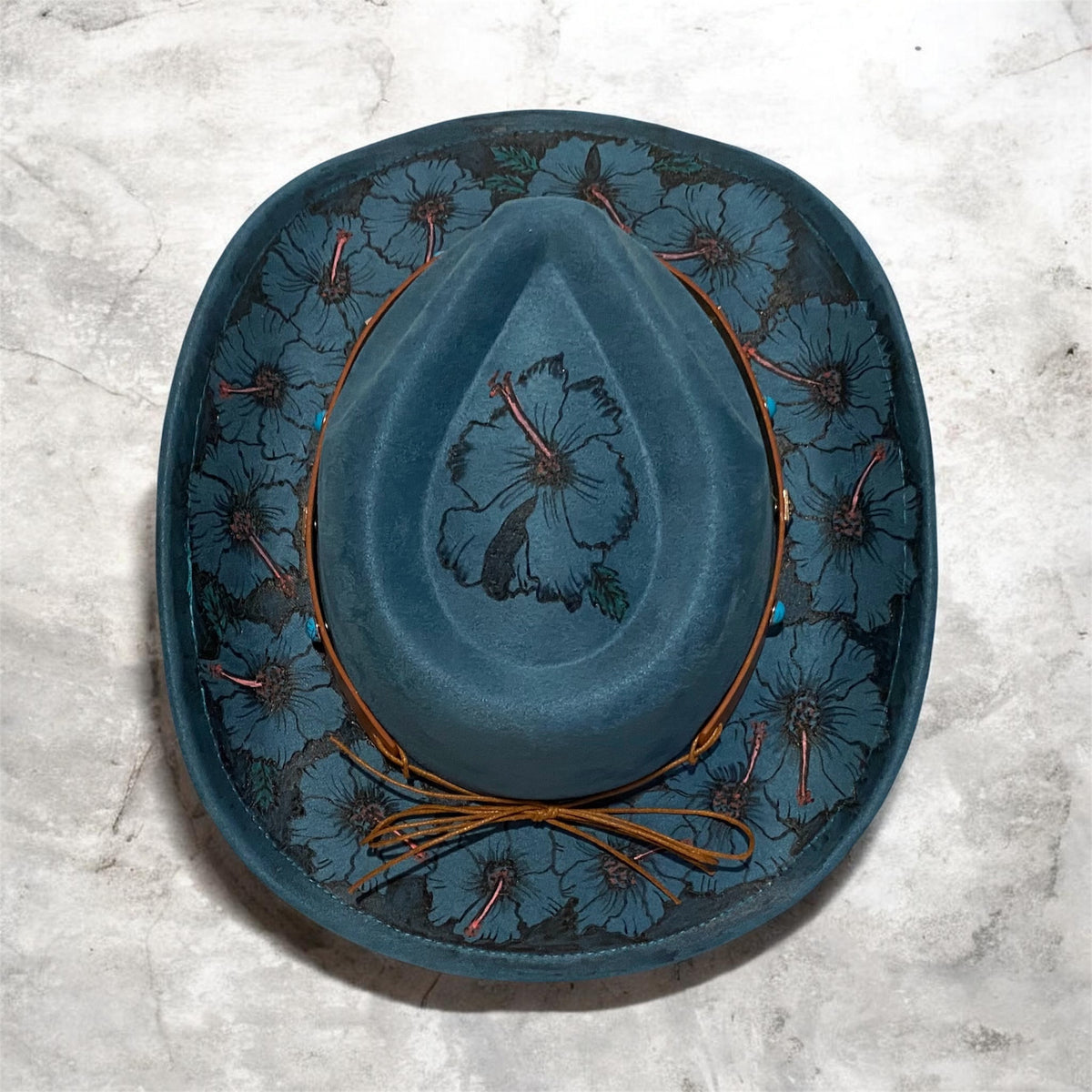 Flower Power Style with the Boho Custom Cowboy Hat - Blue Hibiscus Deluxe Suedette