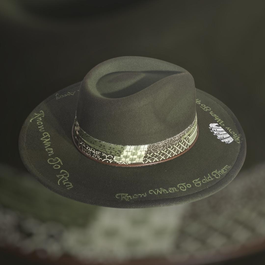 Hand Burned Vegan Suede Vintaged Cowboy Hat The Gambler