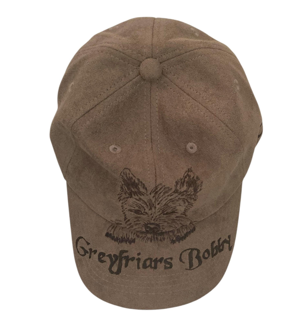 Hand Burned Baseball Fashion Cap 100% Polyester Faux Suede, Greyfriars Bobby Dog theme