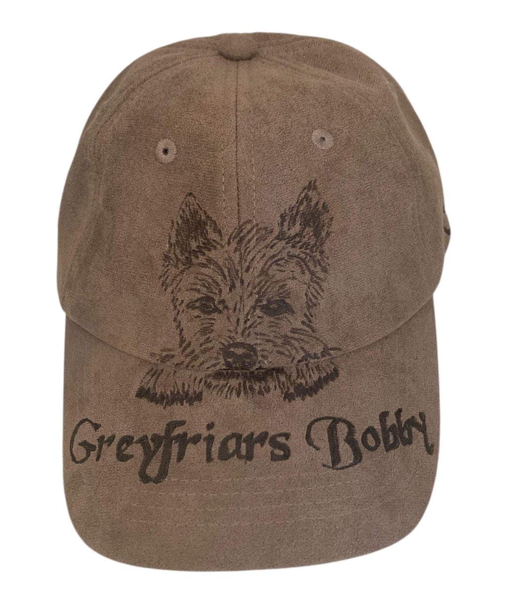Hand Burned Baseball Fashion Cap 100% Polyester Faux Suede, Greyfriars Bobby Dog theme