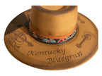 Hand Burned Vegan Suede Vintaged Cowboy Hat Play Me Some Mountain Music Bluegrass Kentucky
